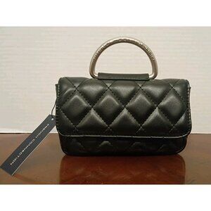 French Connection Quilted Top Handle Crossbody Bag Purse Mell in Black